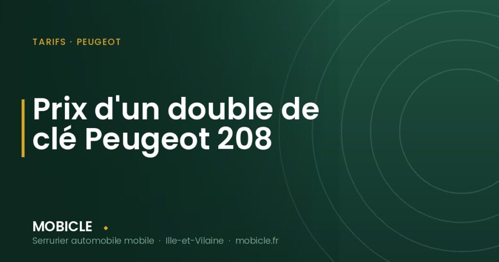 Prix d'un double de clé Peugeot 208 — Mobiclé, serrurier automobile en Ille-et-Vilaine